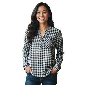 NSR Flannel Pullover Shirt Size S Black‎ Check Oversized Coquette LayeredBasics